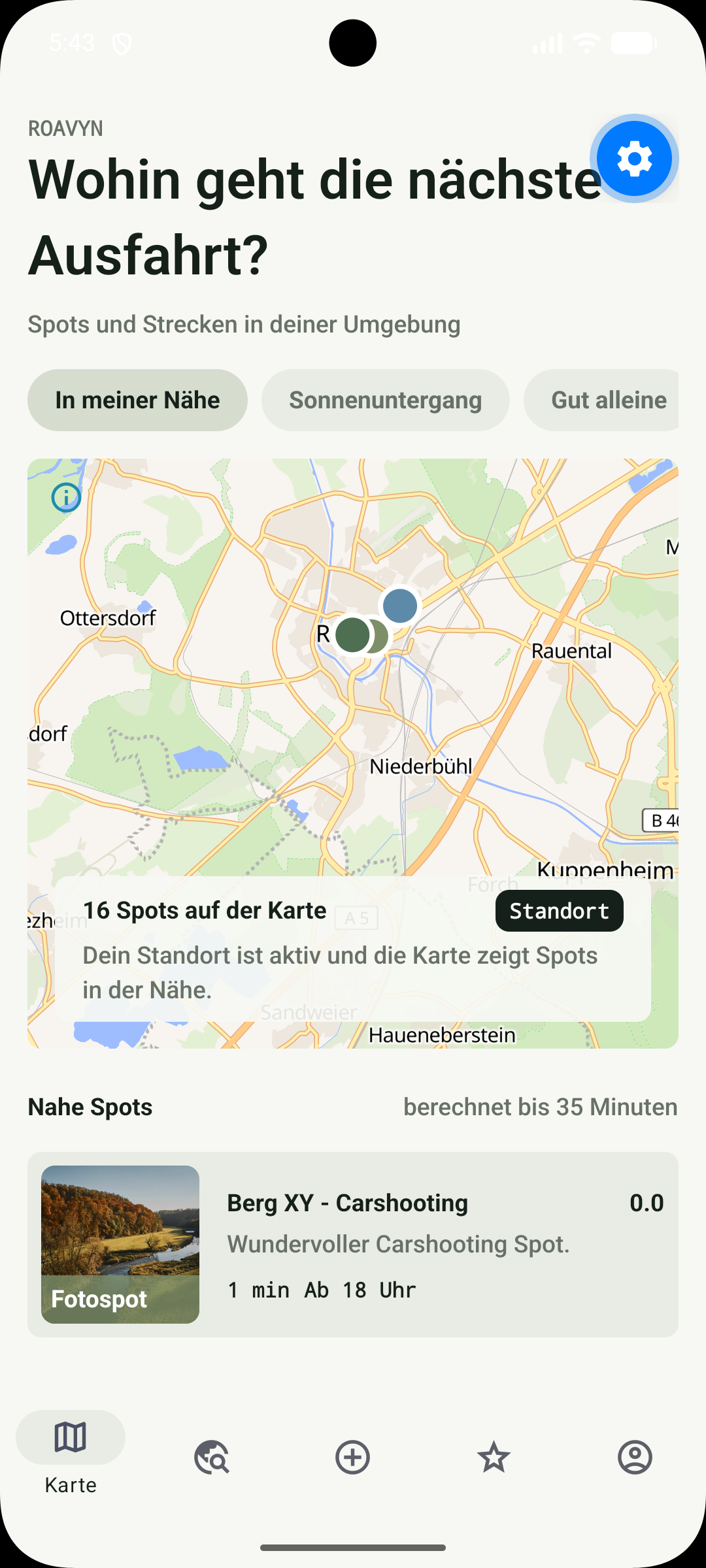 Roavyn Kartenansicht mit Spots in der Nähe